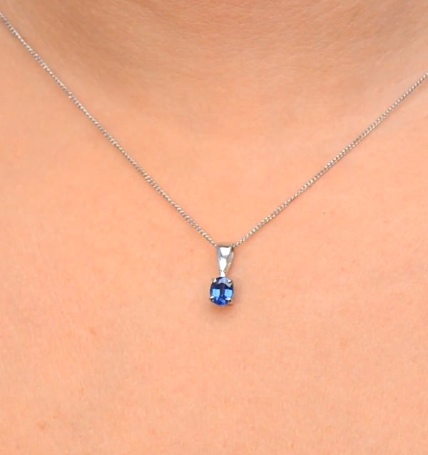 Sapphire 5 x 4mm 18K White Gold Pendant Necklace